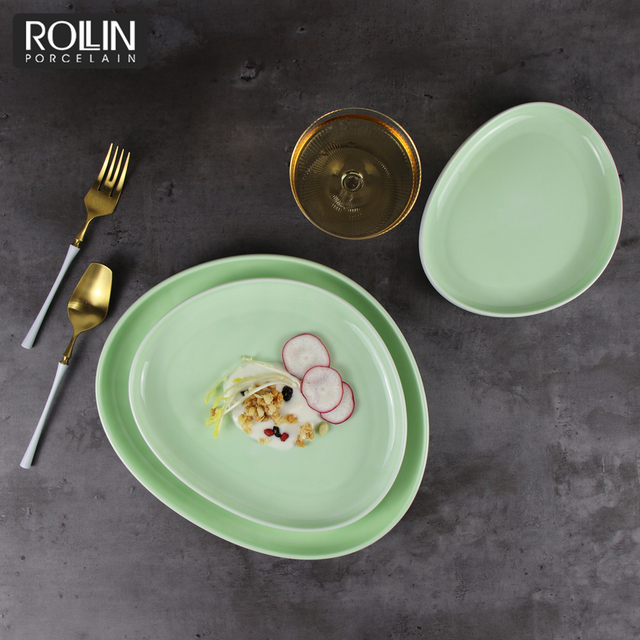 Фарфоровая тарелка Pratos De Porcelana Verde, керамические тарелки для ужина, ресторана