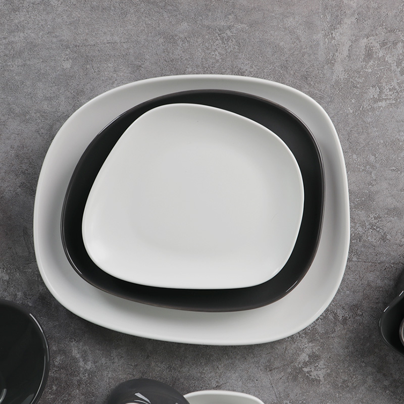 Фарфоровая посуда Eestaurant Terr Swirl Marks Серая матовая белая квадратная тарелка неправильной формы 
