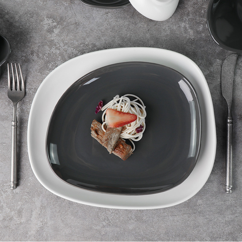 Фарфоровая посуда Eestaurant Terr Swirl Marks Серая матовая белая квадратная тарелка неправильной формы 