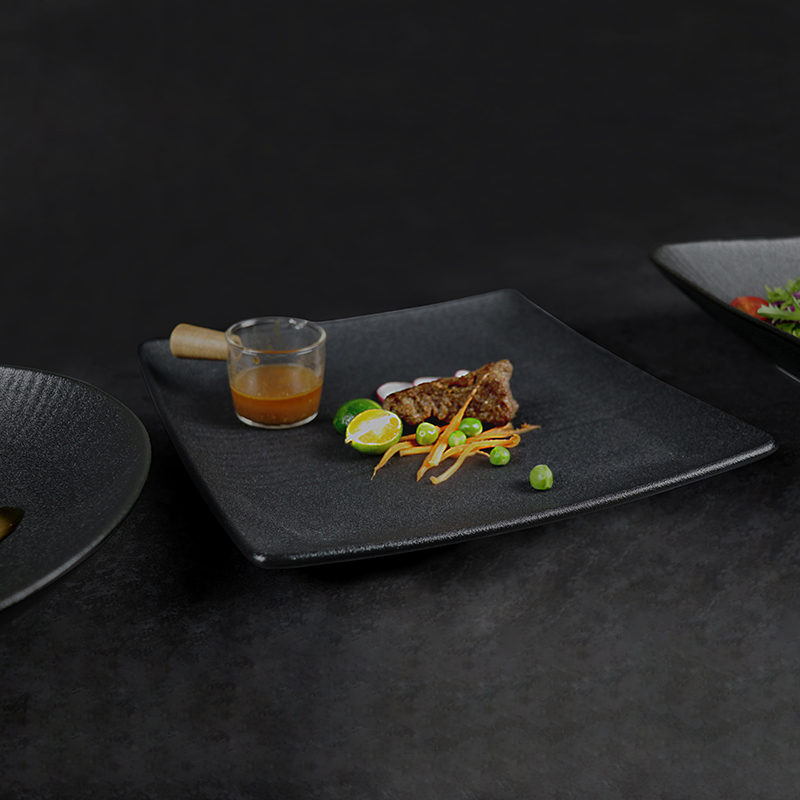 Фарфоровая обеденная тарелка черного квадрата, посуда для ресторана