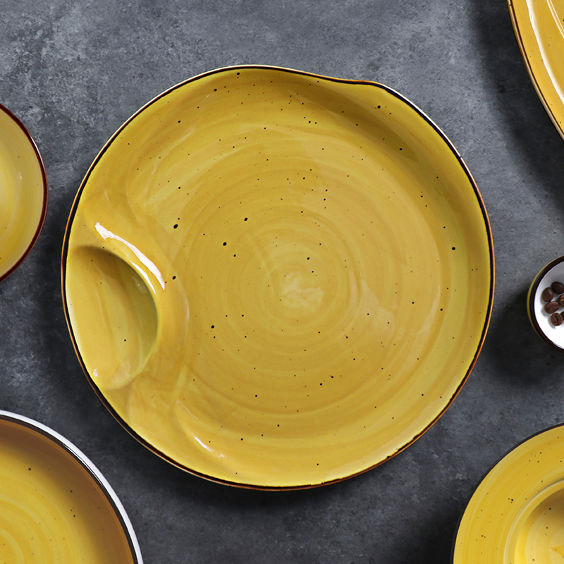 Набор керамической плиты Таблеваре набора обедающего фарфора подгонянный желтым цветом для обедать гостиницы