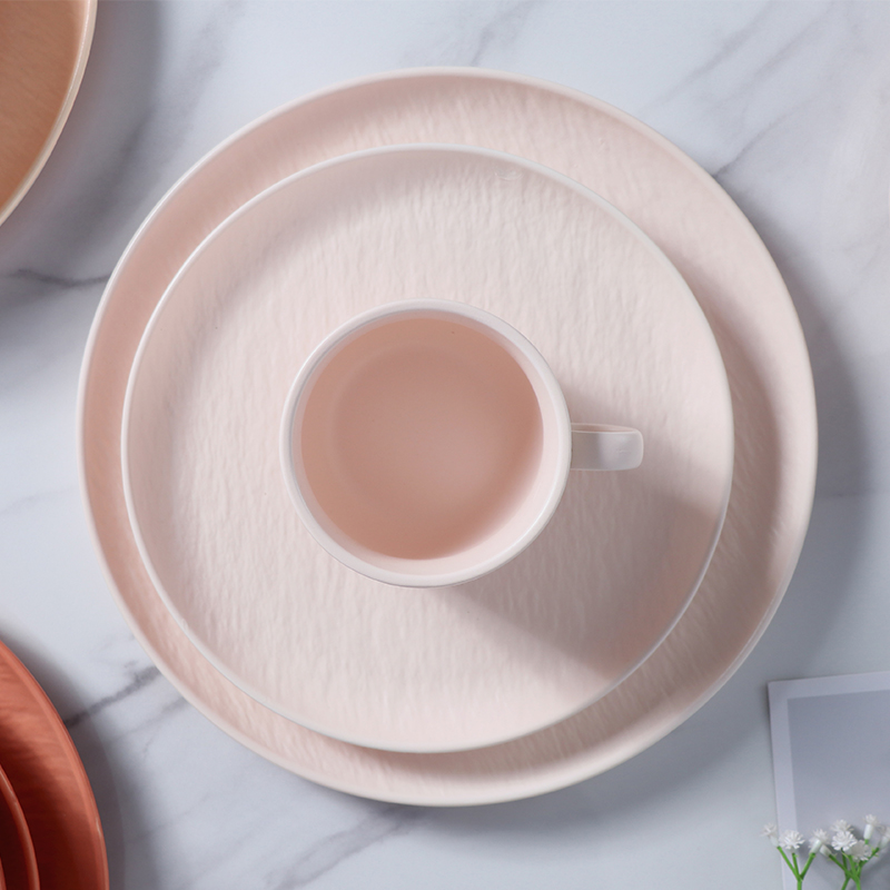 Горячие продажи светло-розовых тарелок для ресторана Dinnerware под застекленной посудой Vajilla Wedding