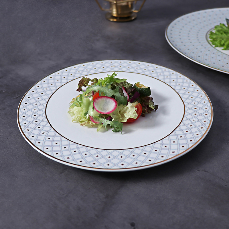 Рождественские принадлежности Обеденные тарелки с золотой оправой Столовая посуда из костяного фарфора