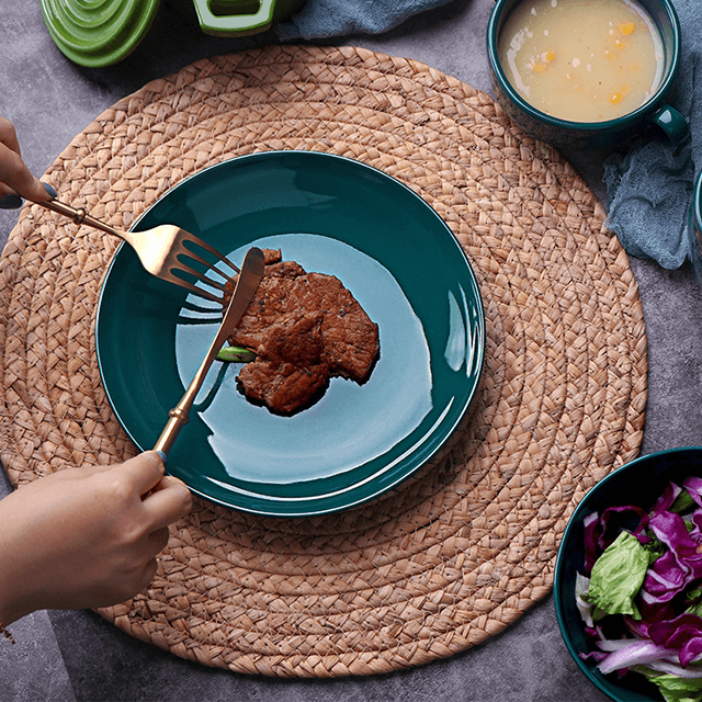 Роскошная столовая посуда Золотая зеленая тарелка Набор посуды Фарфоровый столовый сервиз Happy Singles Глянцевая керамическая посуда Посуда для отеля