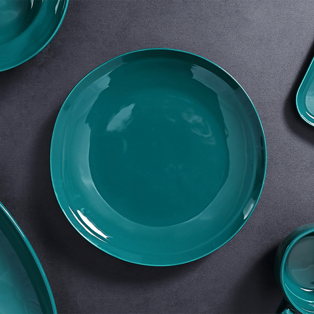 Роскошная столовая посуда Золотая зеленая тарелка Набор посуды Фарфоровый столовый сервиз Happy Singles Глянцевая керамическая посуда Посуда для отеля