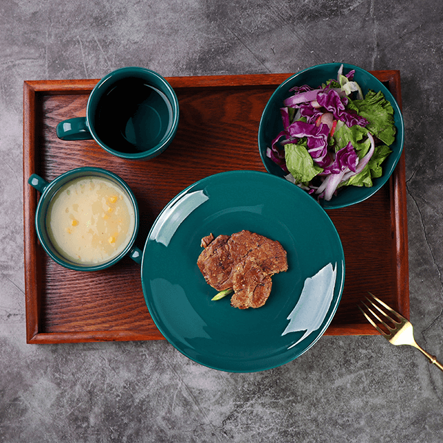 Роскошная столовая посуда Золотая зеленая тарелка Набор посуды Фарфоровый столовый сервиз Happy Singles Глянцевая керамическая посуда Посуда для отеля