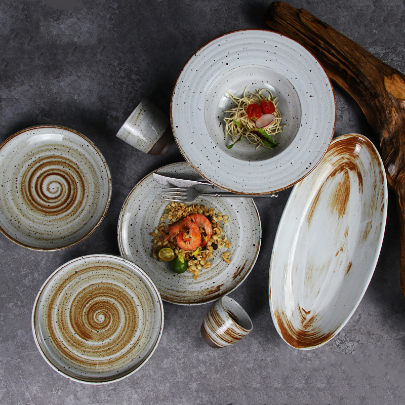 плиты пасты Диннерваре тарелки керамогранита плиты столовой посуды супа 420мл деревенские для ресторанов 