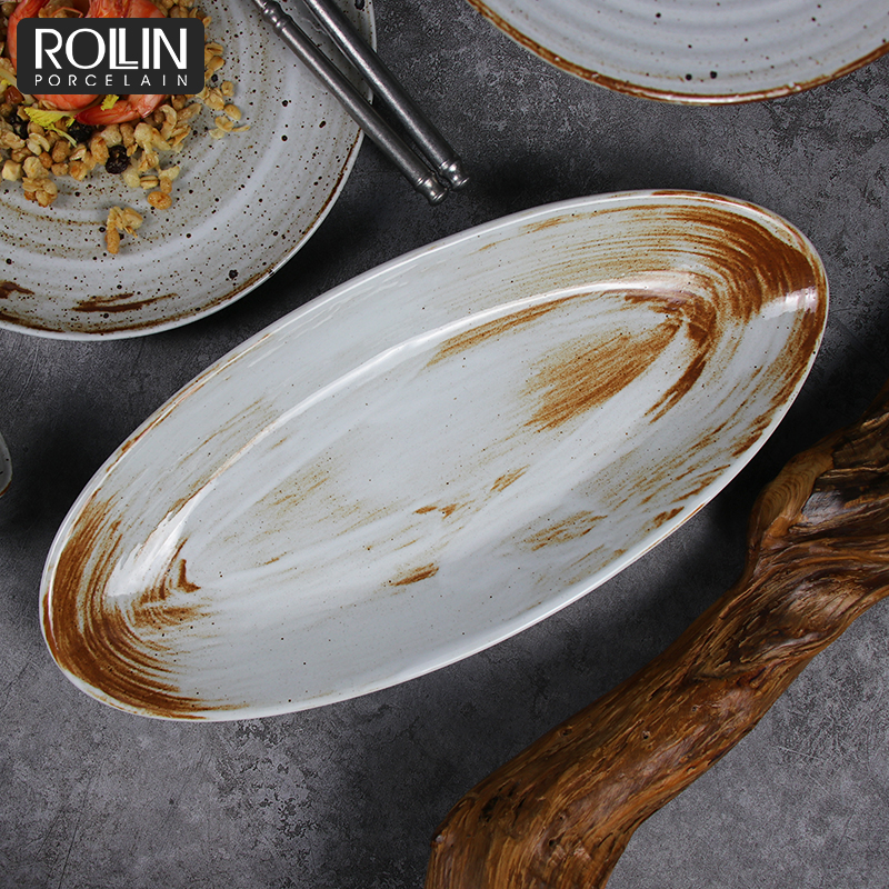 Индивидуальные тарелки Фарфоровая посуда Керамические обеденные тарелки Тарелки Керамические овальные тарелки Ресторан