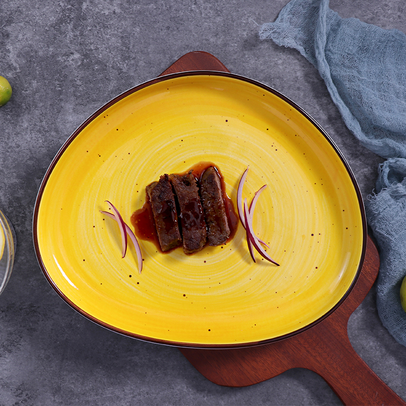 Набор керамической плиты Таблеваре набора обедающего фарфора подгонянный желтым цветом для обедать гостиницы